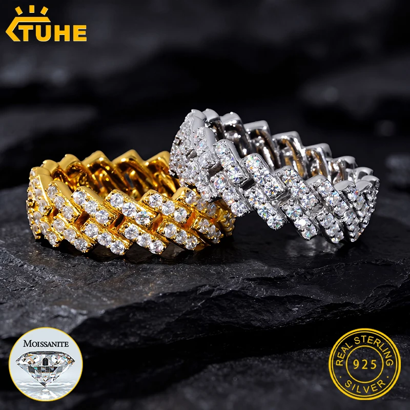 

TUHE Unisex 6MM Cuban Ring S925 Sterling Silver Ring Moissanite For Men Hip Hop Jewelry Party Gift
