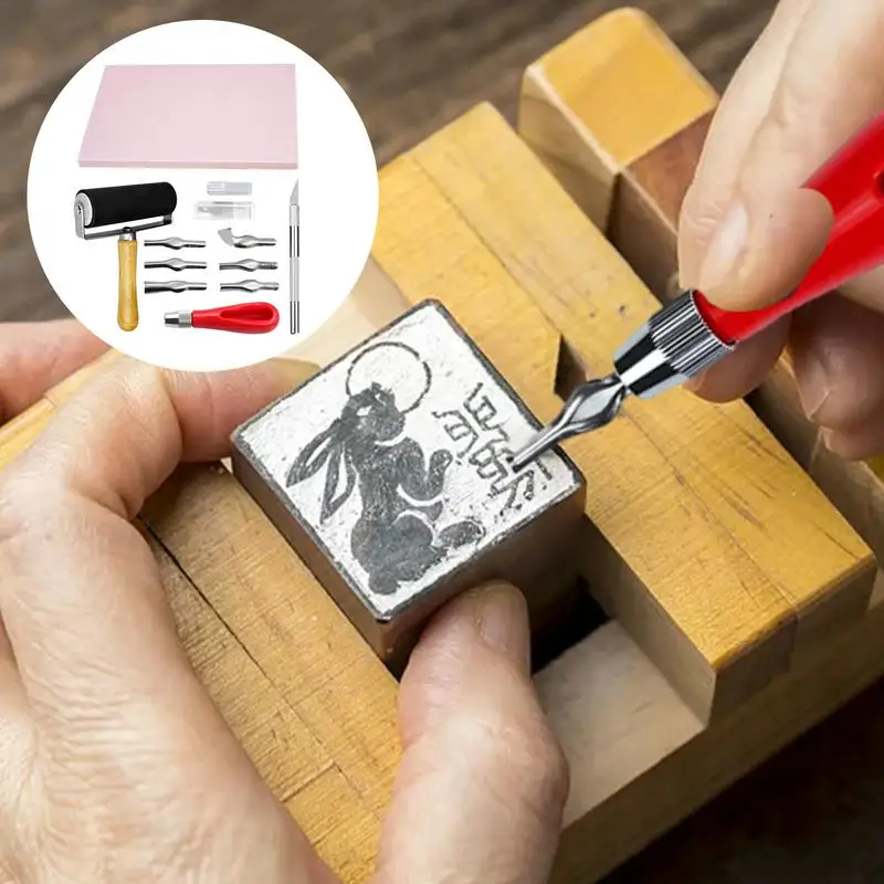 Stamp Carving Kit Rubber Block Stamp Carving Stamp Pads For Rubber Stamps Block Printing Kit Printmaking Kit Rubber Block Stamp