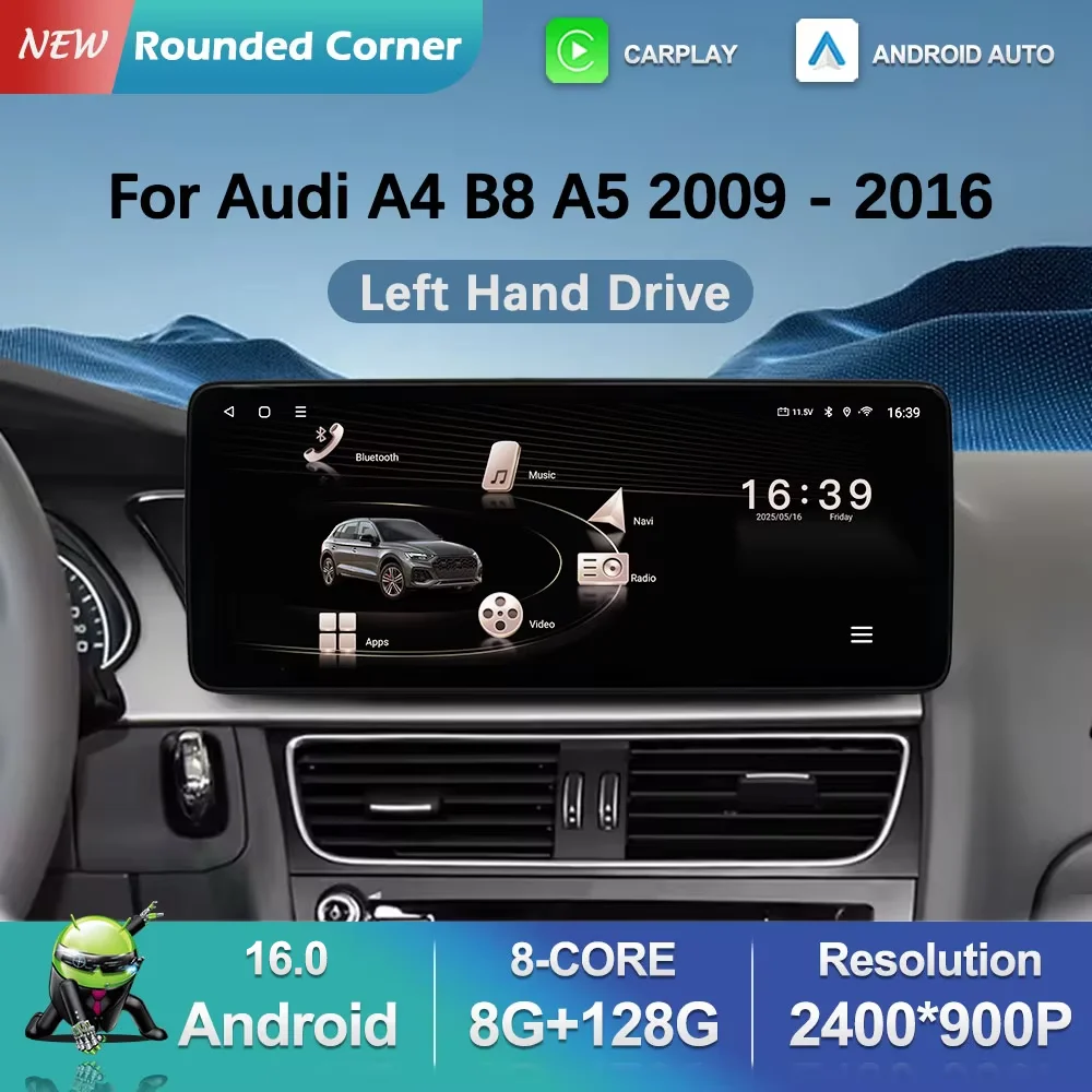 

12.3 inch GPS Navigation WiFi BT 4G for Audi A4 B8 A5 2009 - 2016 Wireless Carplay Android 16 Car Video Multimedia Player Stereo