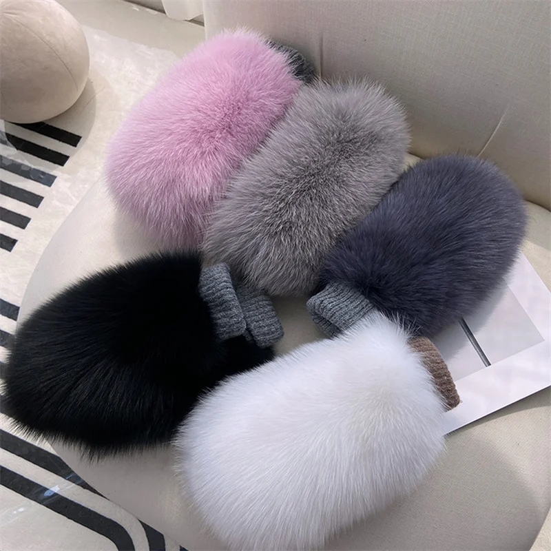 2023 Women's New Fur Gloves Winter Fashion Windproof Luxury Real Fox Fur Gloves Warm, Soft, Fluffy, Thickened Real Fur Mittens