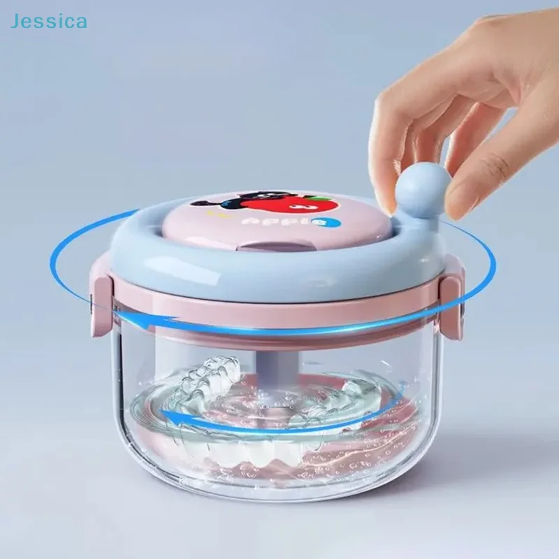 

♥ Вращающийся футляр для чистки фиксаторов — контейнер для чистки протезов/сигнала с мультяшным принтом, портативный ящик для хранения средств по уходу за полостью рта