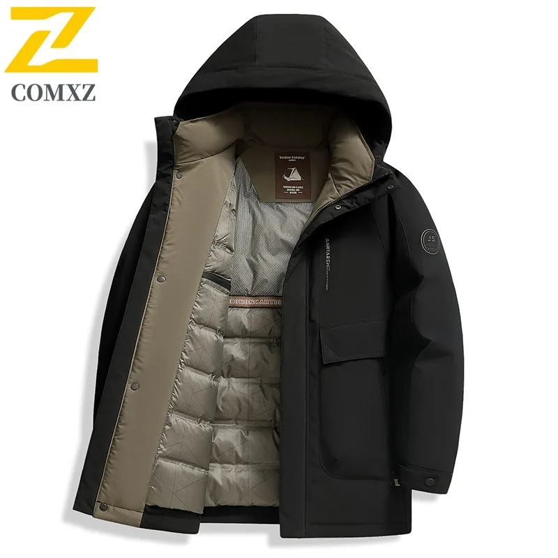 

COMXZ Men Down Jacket Casual Hooded Outdoor Adventure Cold Resistant Coat Fashion Street Style Lightweight Autumn Winter Garment