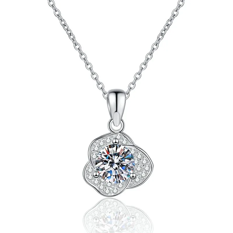 

XL156 Lefei Fashion Luxury Color D Classic Fine Moissanite Camellia Necklaces For Women s925 Sterling Silver Party Jewelry Gifts