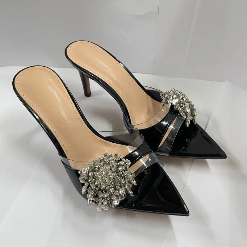 Summer New High Heels Pointed Sandals Party Rhinestones Beautiful Stiletto Open Toe Sandals Women's Outdoor Slippers