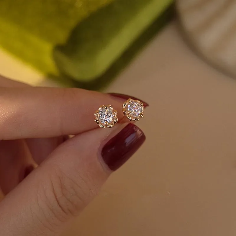 Flower Buds Shiny Small Zircon 925 Sterling Silver Stud Earrings for Women Fashion Temperament All-match Jewelry