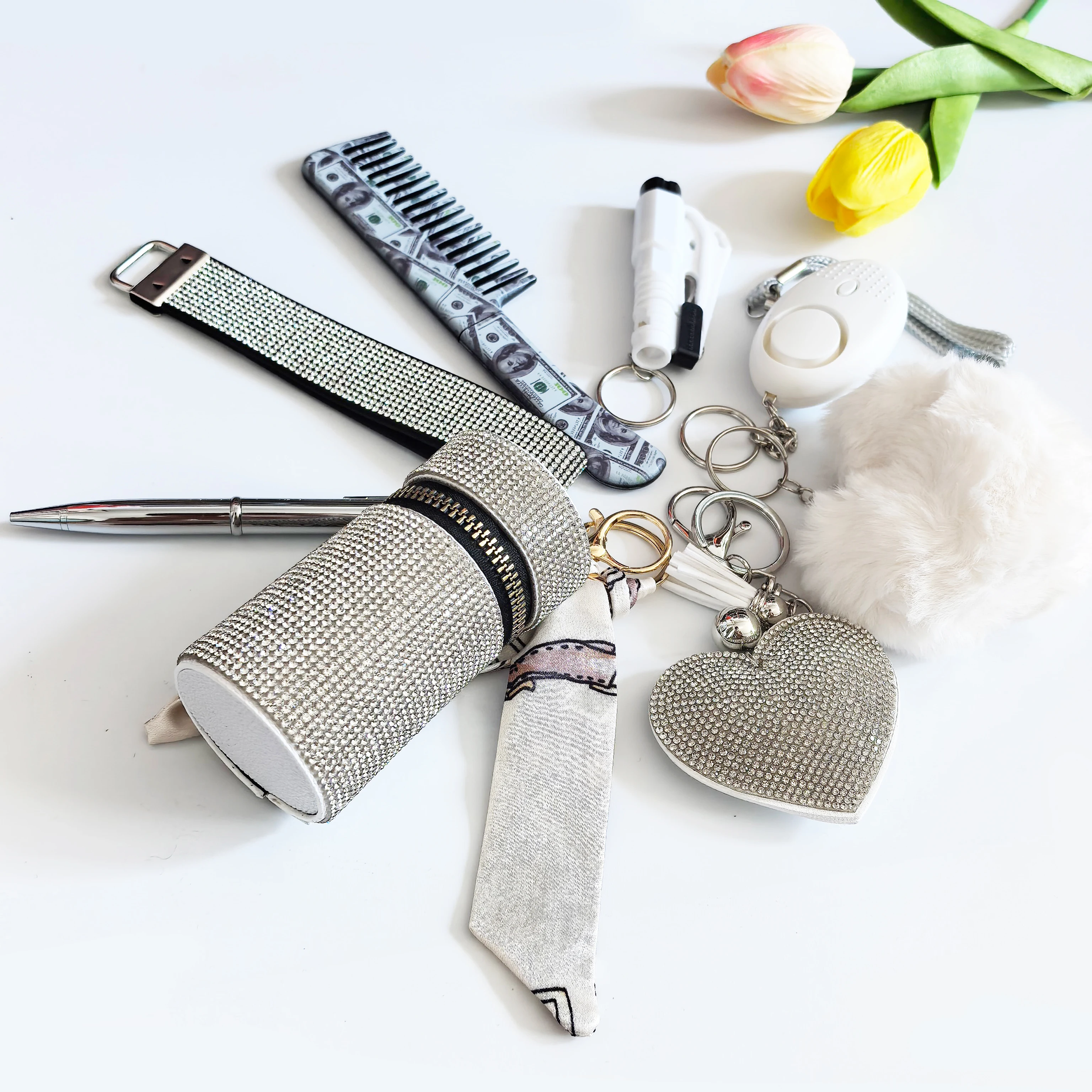 Self-Defense Keychain for Women Metal Key Chain with Personal Alarm Windows Breaker Pens for Car Key Boys Gifts