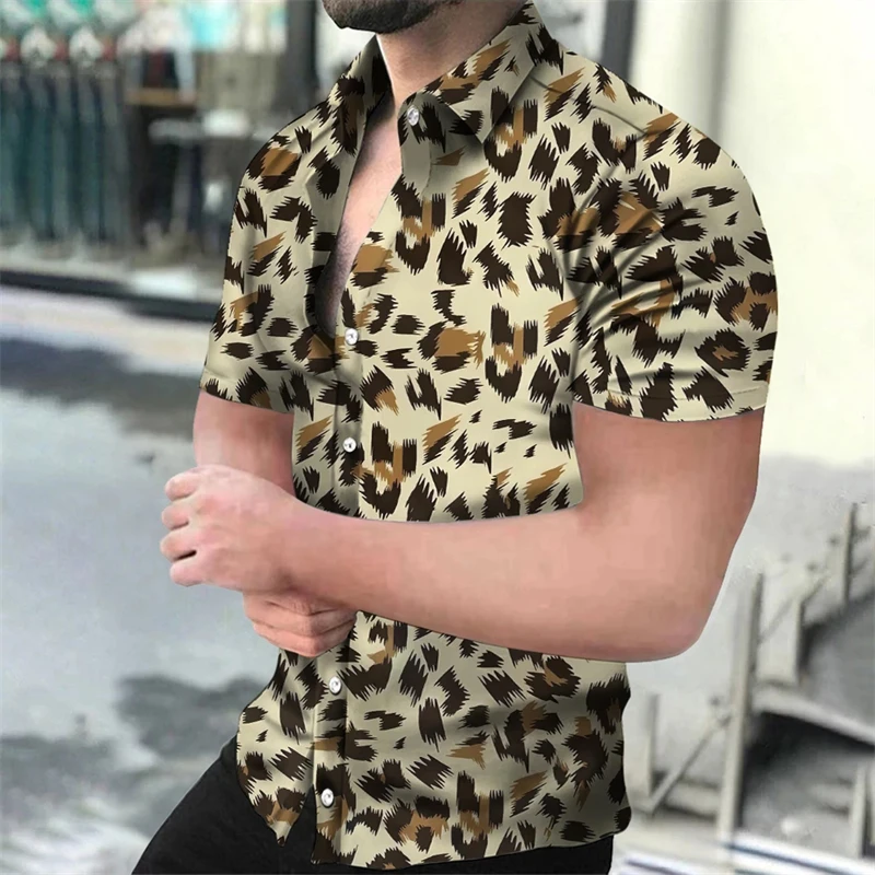 Fashion Mens Leopard Printed Shirt Casual Button Shirts Men Short Sleeve Sexy Streetwear Vintage Short Hand Shirs 2024 Summer