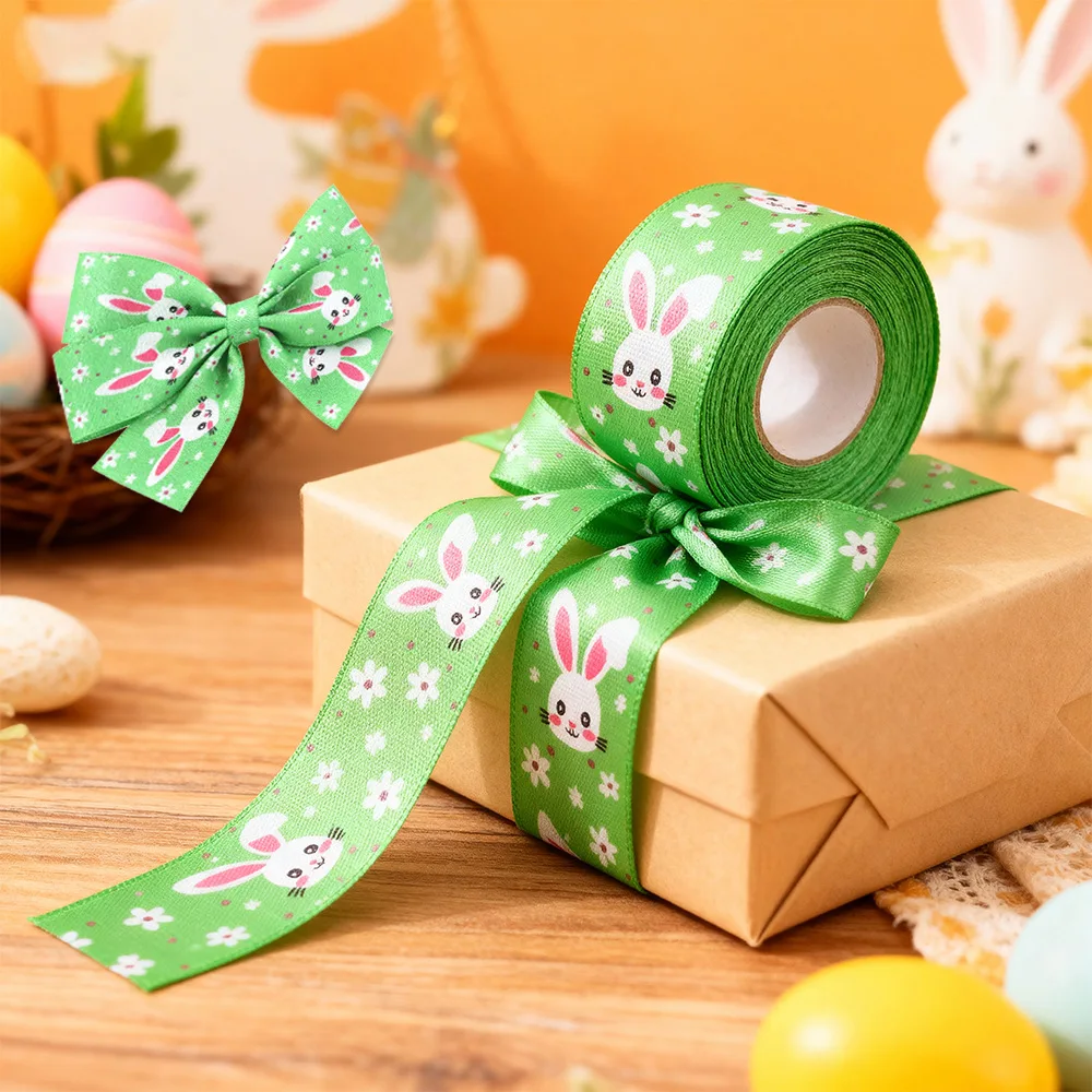 Easter Ribbon Vibrant Easter Egg Ribbon Cartoon Rabbit Ribbon Embroidered For Floral Arrangements Easter Wreaths