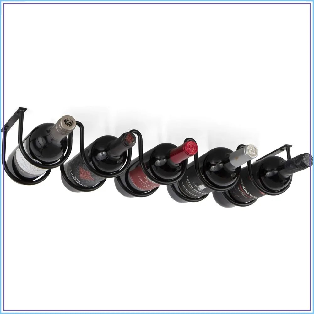 Under Cabinet Wine Rack for 5 Bottles, Space-Saving Kitchen Storage, Easy Installation, Heavy Duty Metal Black