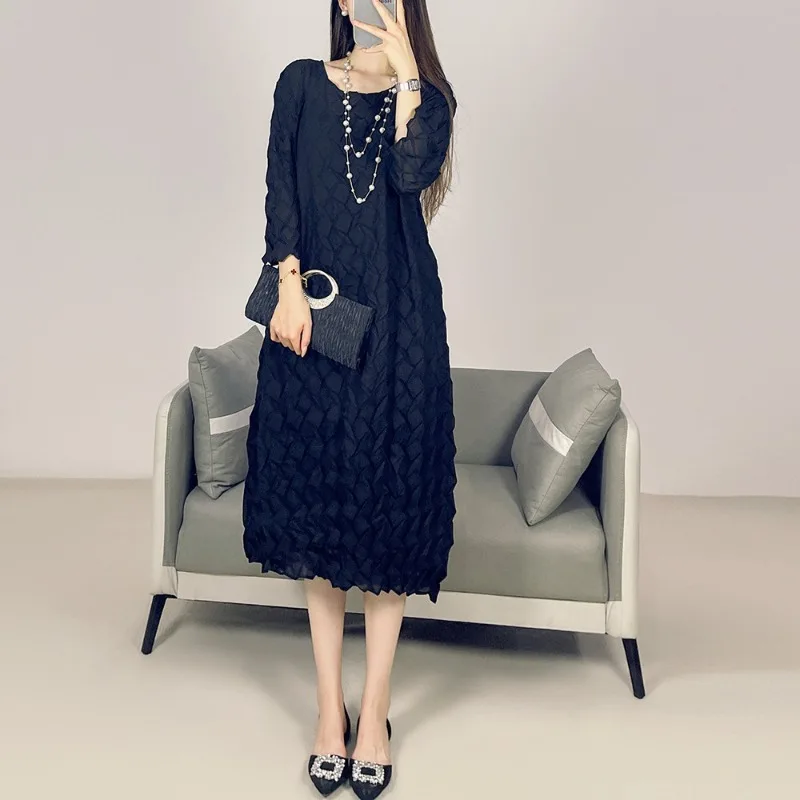 Sukienki plisowane Miyake, plisowane, jednokolorowe, wiosna 2026, nowe, codzienne, proste, luźne, proste spódnice, wygodne, nowe spódnice z plisami.