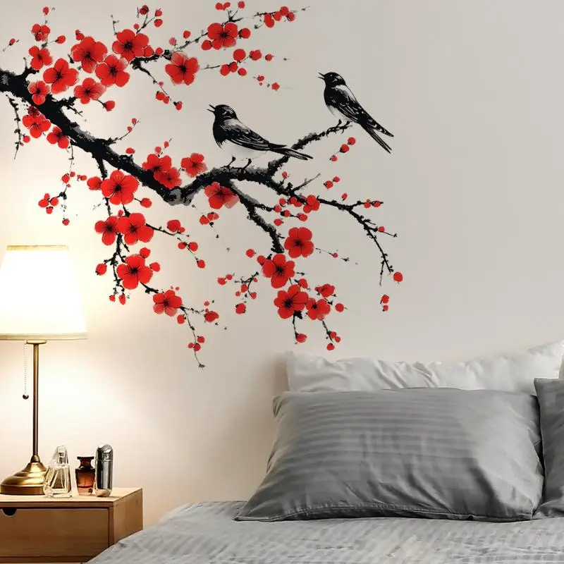 Ink Chinese Style  Japanese Cherry Blossom Wall Stickers For Living Room Home Decoration Decal
