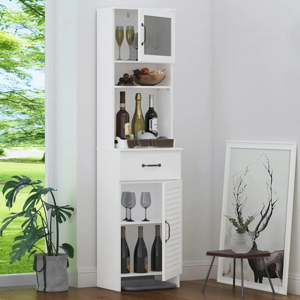 Spirich Tall Bathroom Storage Cabinet, Floor Narrow Linen Cabinet with Single Door and Drawers, Freestanding Wood Cabinet