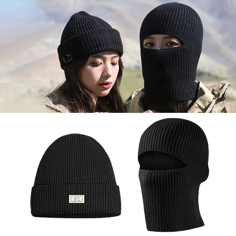 2 In1 Mask Beanies Hat Men Winter Balaclava Hats Knitted Hats Fashion Full Face Ski Bonnet Tactical Cycling Earmuffs Cap Knitted