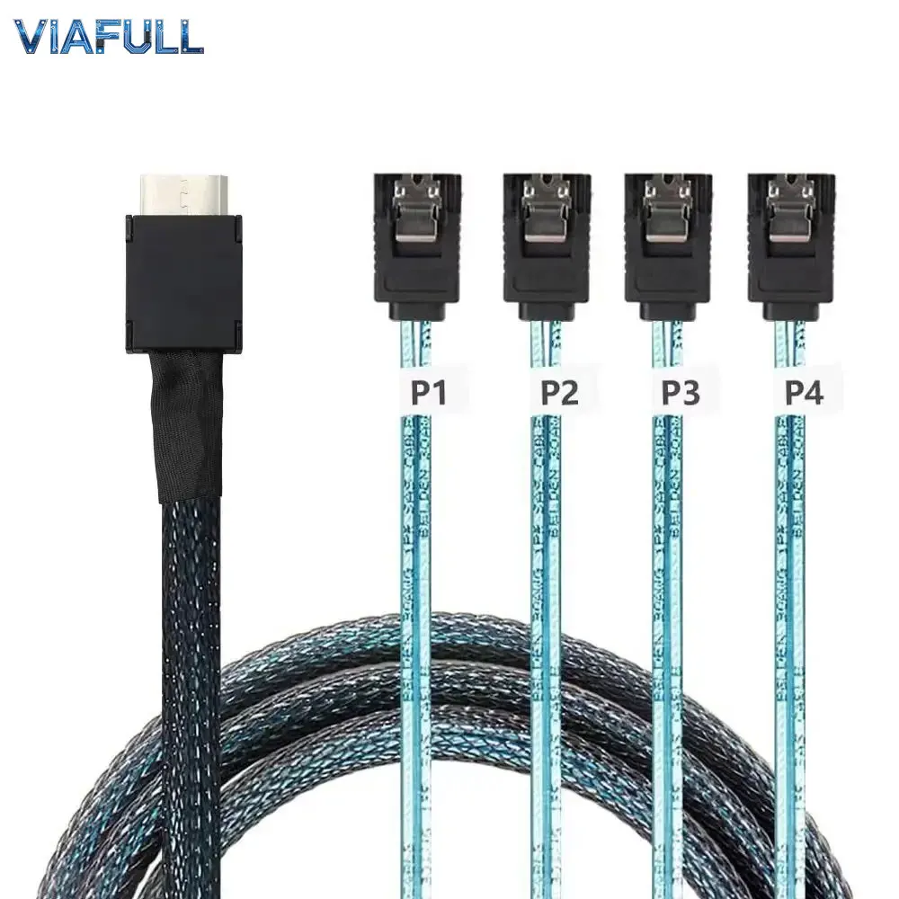 SFF-8611 4i to 4 Ports SATA III Adapter Cable, OCuLink PCI-Express SAS Breakout Cord, Oxygen-Free Copper Server Data Wire 0.5/1M