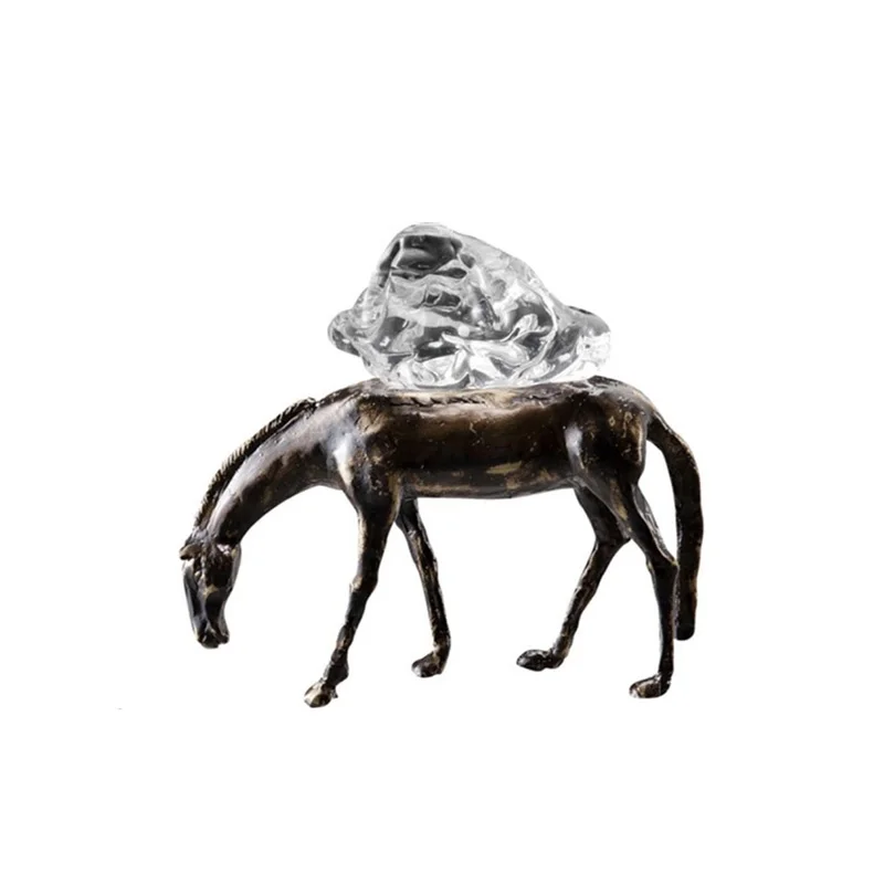 Resin Handicraft Crystal Horse Artificial Animal Sculpture Bronze Horse Decorative Figurines Home Decoration Accessories