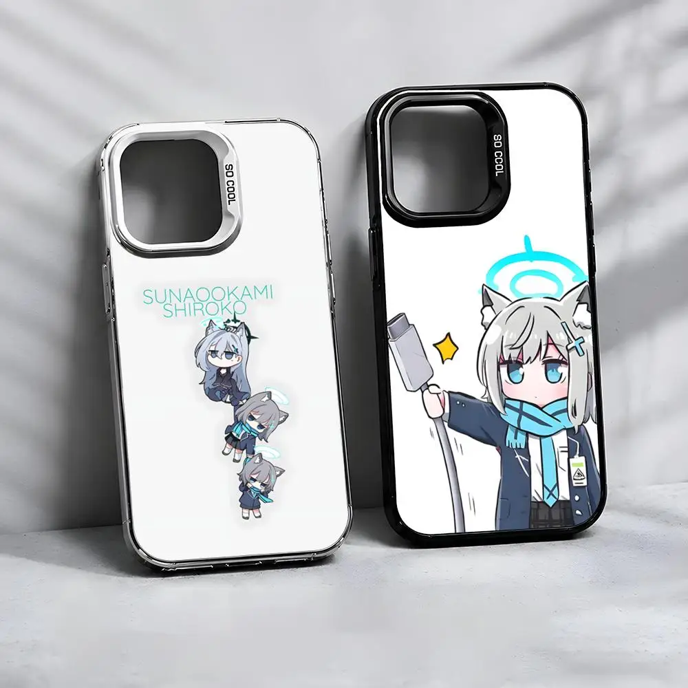 Coque de téléphone Anime B-Blue A-Archive pour iPhone 17 16 15 14 13 Pro Max Air, finition mate, laser métallique, effet aurore, luxe