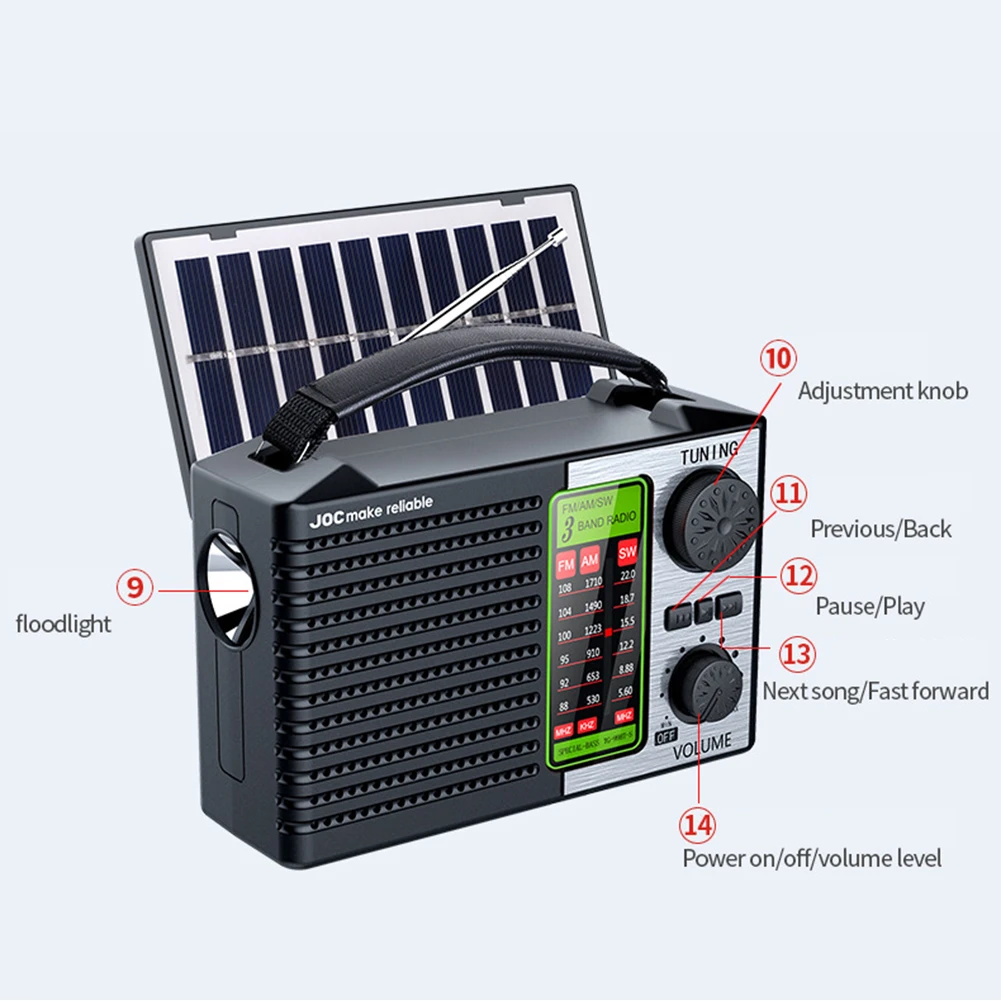 Portable AM FM SW Radio with LED Flashlight BT Speaker Full Band Radio Emergency Radio for Outdoor Camping and Emergency