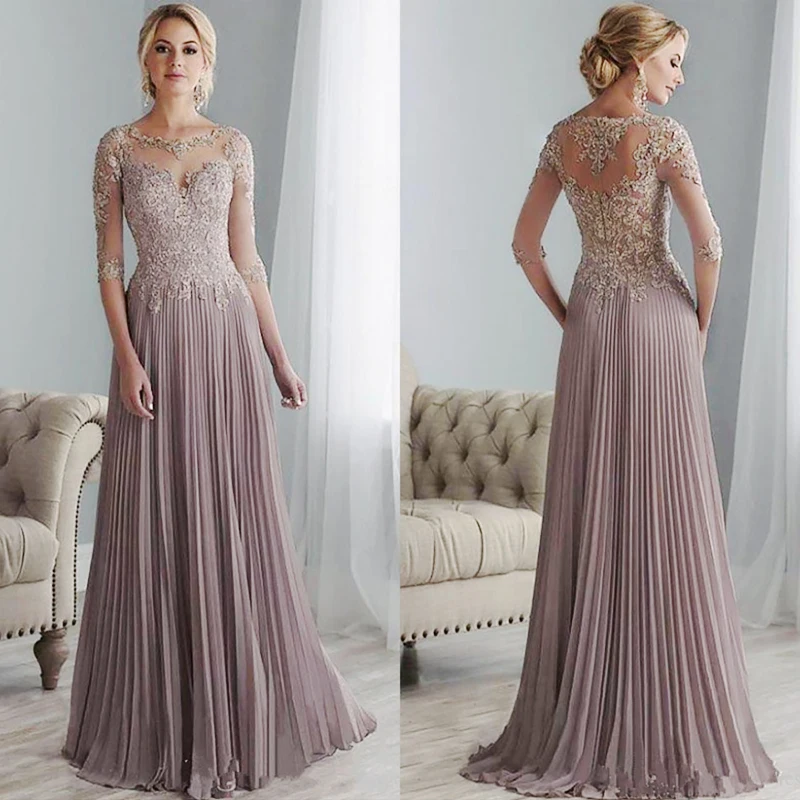 

Purple Lace Mother of the Bride Dresses Plus Size Half Sleeves Groom Wedding Floor Length Pleated Chiffon Abito Mamma Sposa 2023