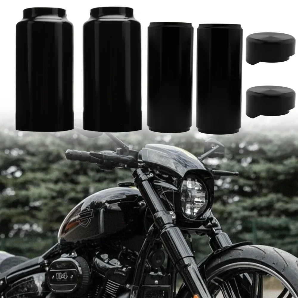 

For Harley Softail Breakout FXBR FXBRS 18+ 6Pcs Black Fork Boot Covers Tube Cap Kit