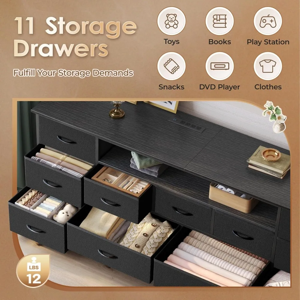 وحدة تحكم تلفزيون مقاس 65-70 بوصة مع 11 درجًا وإضاءة LED ومنافذ طاقة مركز ترفيه #6