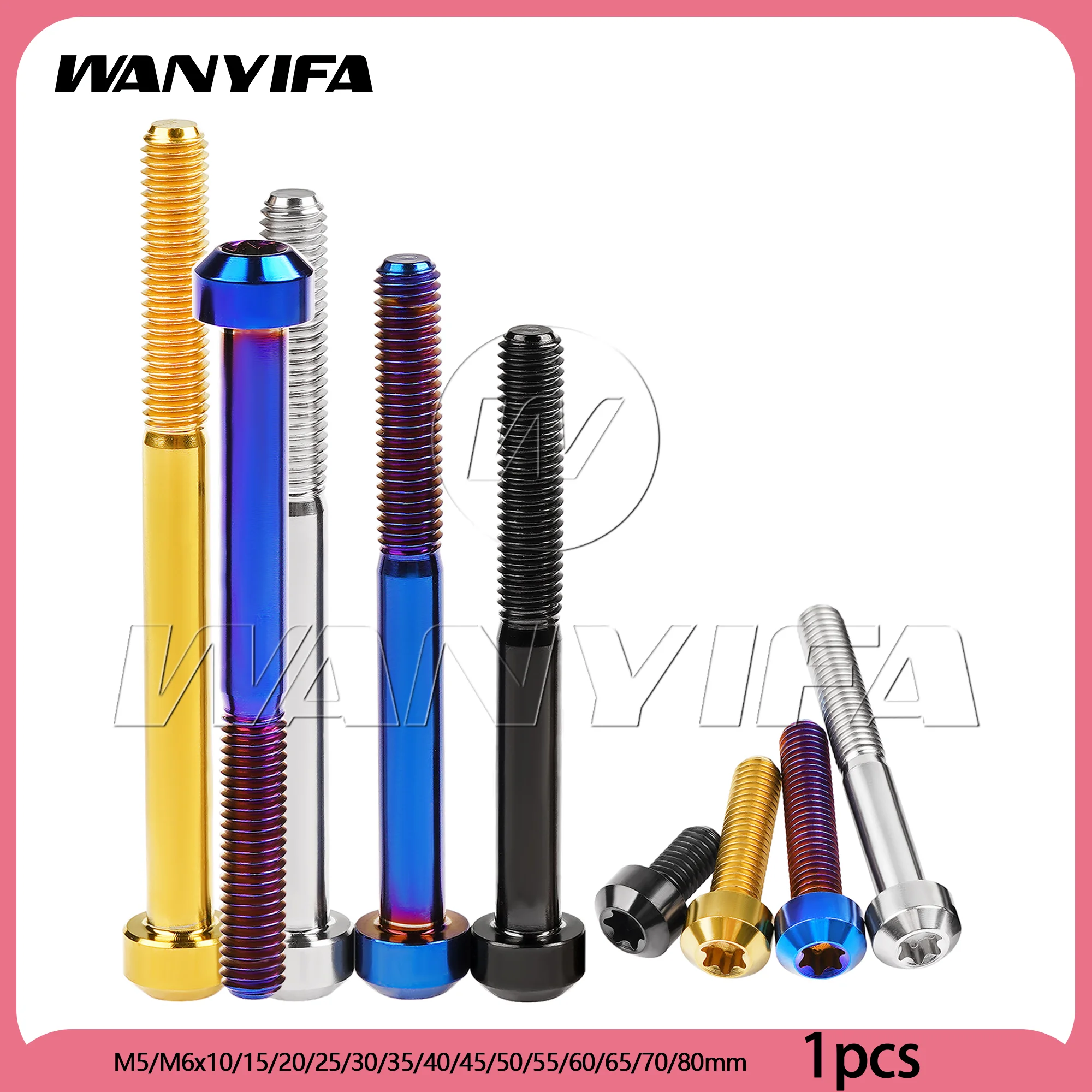 

Wanyifa Titanium Bolt M5/M6x10/15/20/25/30/35/40/45/50/55/60/65/70/80mm Chamfered Torx Head Screw for Bicycle Motorcycle