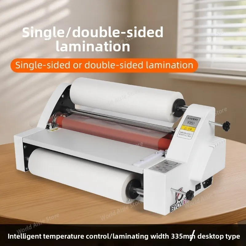 350mm Laminator Machine, Cold Hot Roller Laminating Machine, Single- & Double-Sided Thermal Laminator for Paper Card Wood Veneer