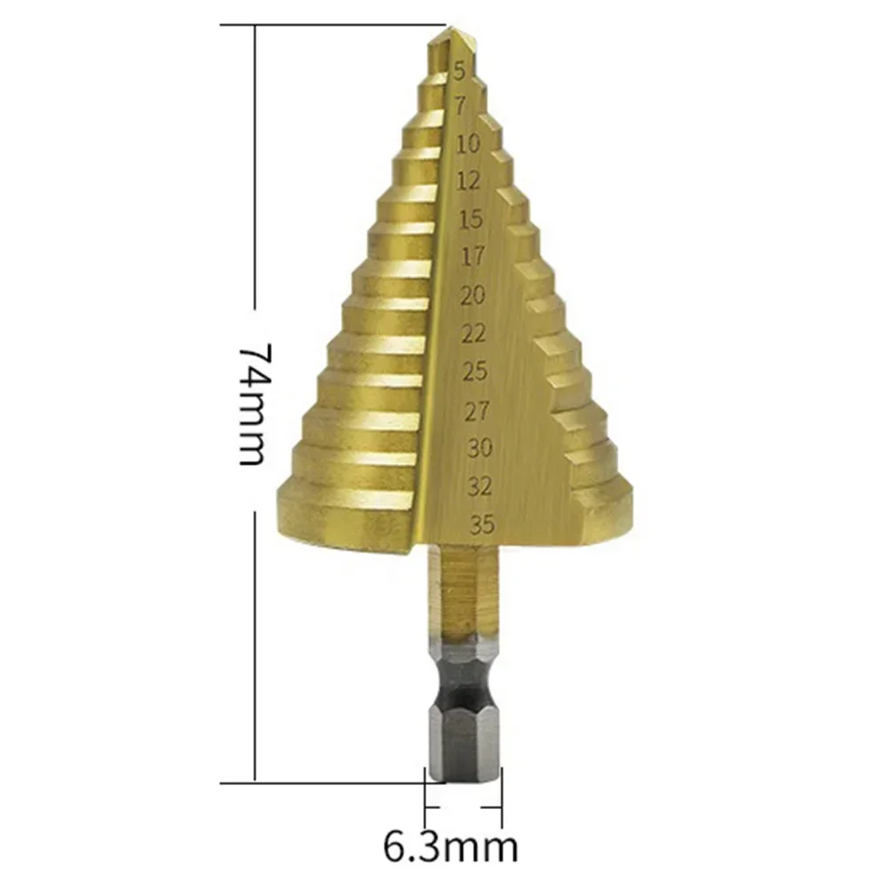 Imagem -06 - Hss Titânio Núcleo Passo Broca 13 Passos Múltiplos Furos Cone Brocas Espiral Sulco Madeira Metal Buraco Cortador 1pc 535 mm