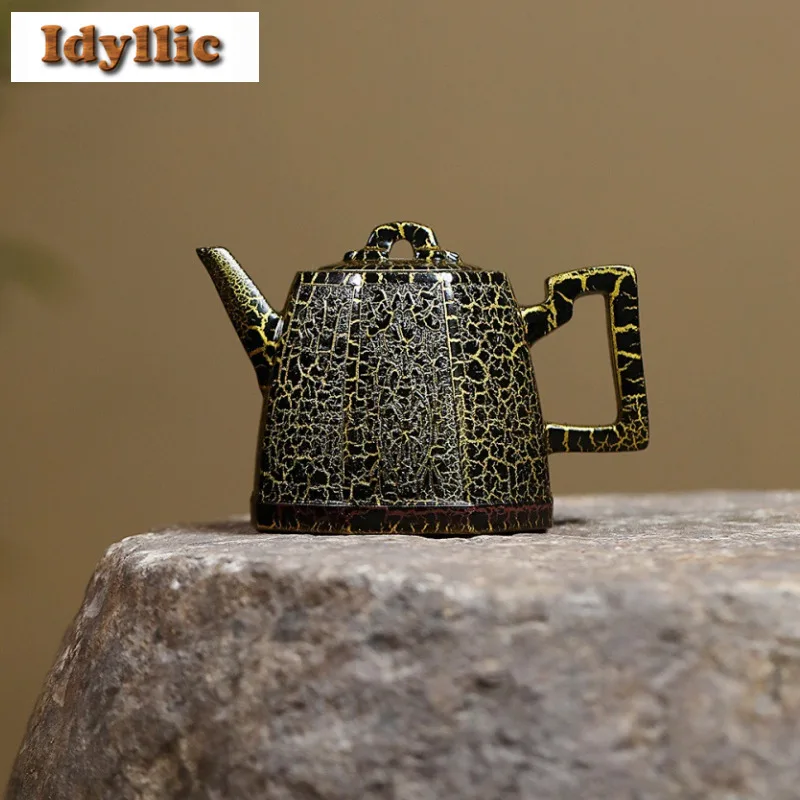 

220ml Yixing Purple Clay Teapots Handmade Snakeskin Gilding Pot Raw Ore Purple Jade Gold Sand Tea Soaking Kettle Zisha Tea Set
