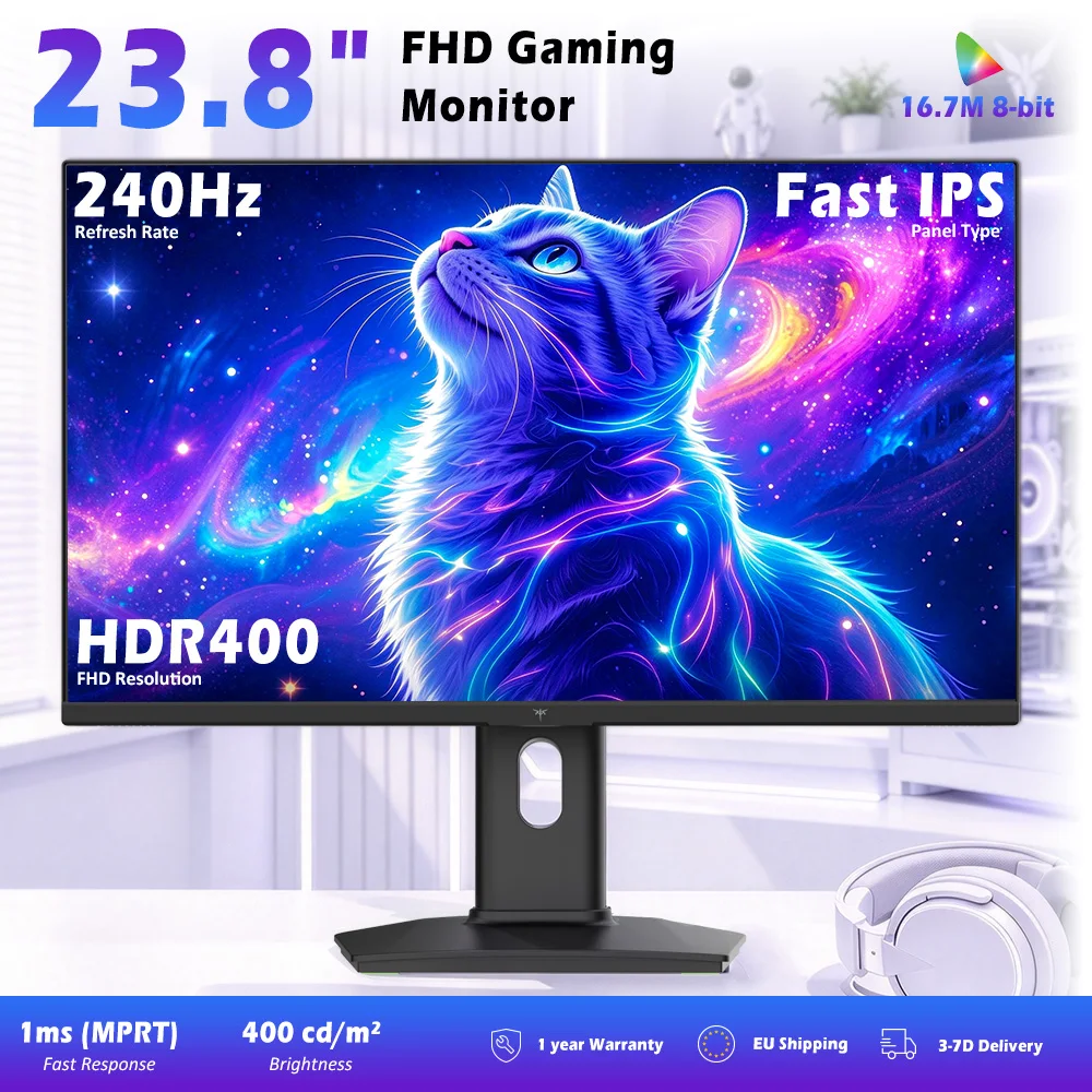Ktc H24F7-2 23,8" FHD Fast IPS gamingmonitor, 240Hz, 1ms Mprt, HDR400, 99% sRGB, Freesync & G-Sync compatibel, in hoogte verstelbare draaibare standaard, HDMI 2.0, DP 1.4, 100mm x 100mm VESA, lage