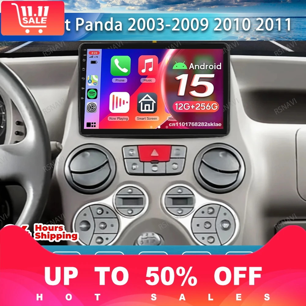 أندرويد 15 راديو السيارة لشركة فيات باندا 2003-2009 2010 2011 2012 BT DSP اللاسلكية Carplay السيارات DVD رئيس وحدة الملاحة GPS QLED