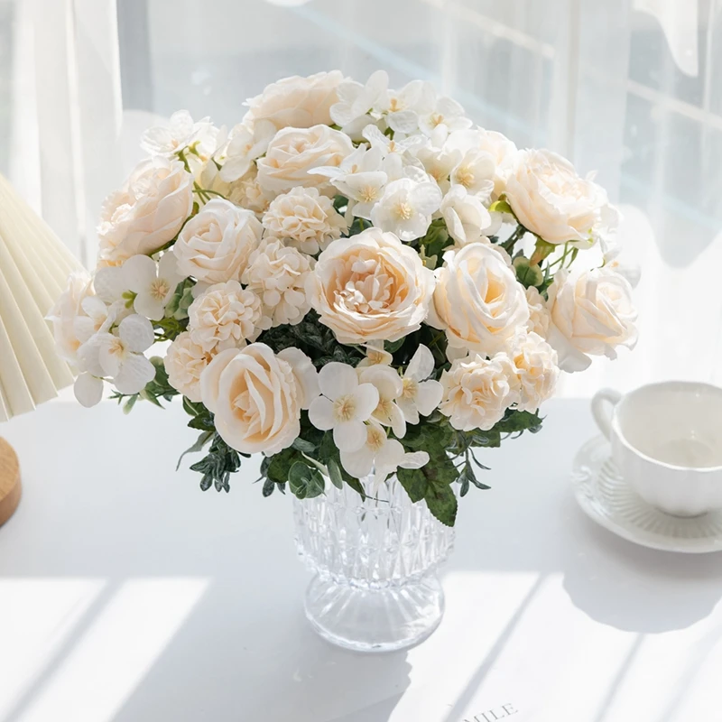 Artificial Flowers 7 Fork Silk Rose Peony Hydrangea Festival Wreath Decor Wedding Wreath Home Room Table DIY Craft Accessories