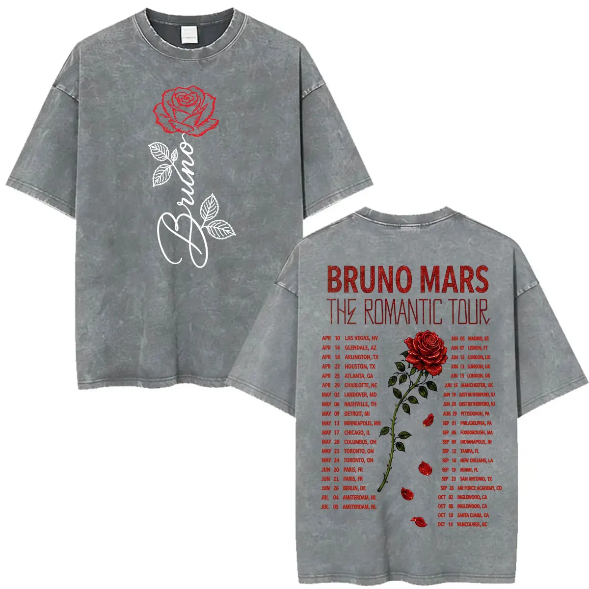 Die Romantischen Bruno Mars 2026 World Tour T-Shirts für Männer und Frauen Harajuku Gothic Vintage Washed T-Shirt Mode Lässiges Baumwoll-T-Shirt – Detail 6