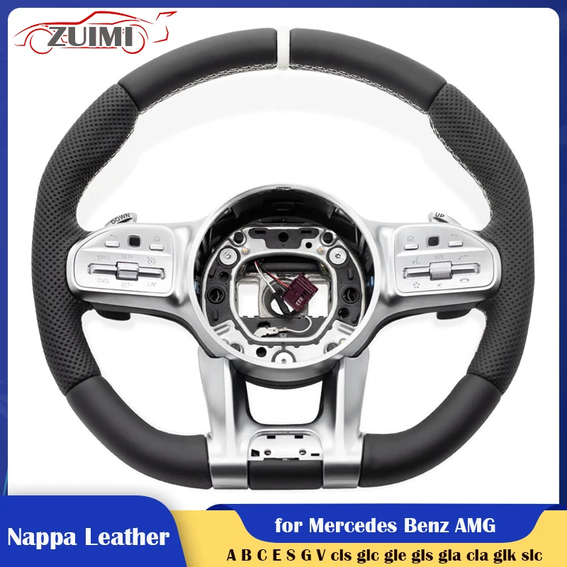 Modified Car Steering Wheel White Stiching for Mercedes Benz C250 e300 W166 W204 W205 W212 W213 W447 C63s C450 e53 gla45 E300d