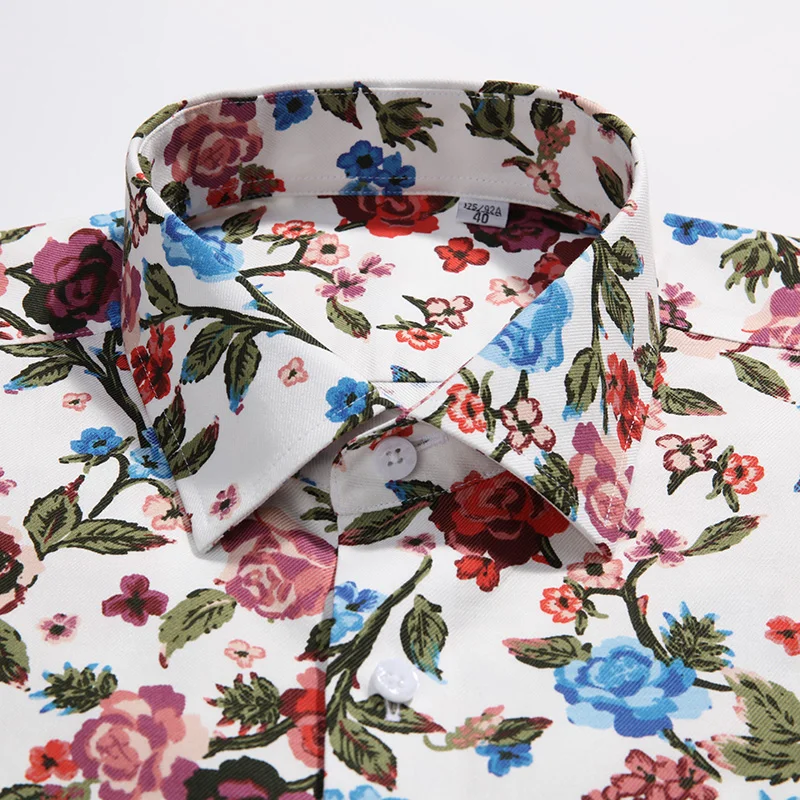 Men\'s Long Sleeve Shirt Leisure Standard-fit Turn-down Collar Shirt Summer Floral Printed Casual Shirts Without Pockets Design