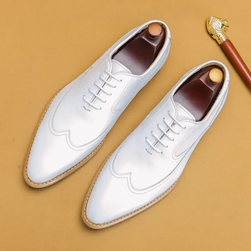 

New White Leather Shoes Men Wedding British Business Genuine Leather Fashion Shoes Male Formal Office Party Dress Shoes Oxfords