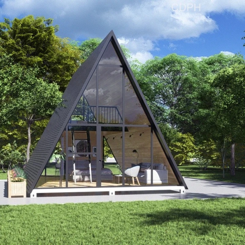 A-Frame House Prefabricated Glass Wall Triangle Cabin Modern Wood Villa Luxury Tiny Home for Resort Living and Holiday Home