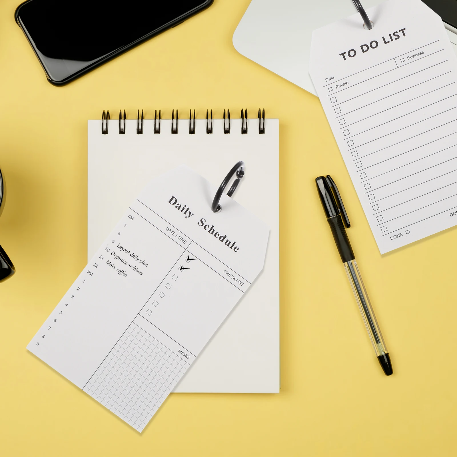 4Packs RingBound Daily Planner Notepad Thick Paper Smooth Writing Detachable Metal Ring Task List Pads Multifunction Schedule