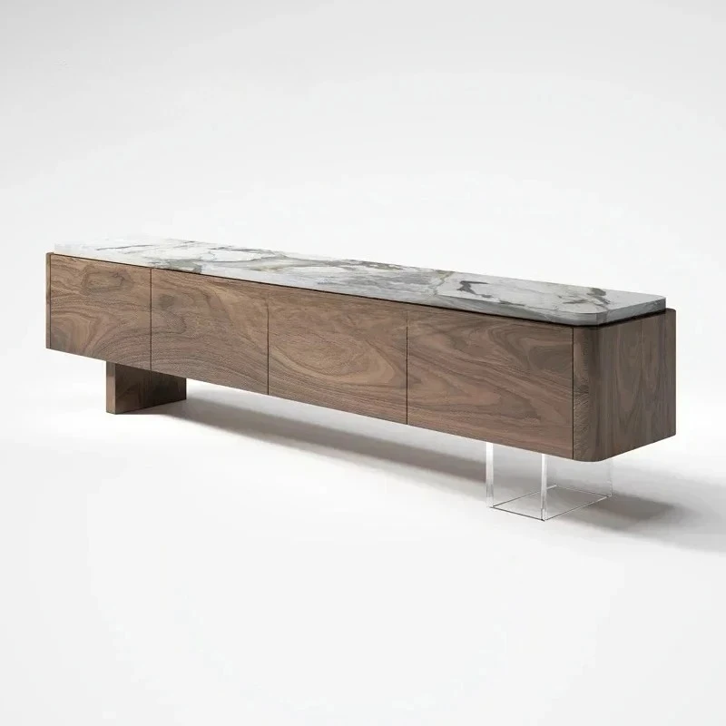Natural marble TV cabinet combination, modern simple retro acrylic art TV cabinet