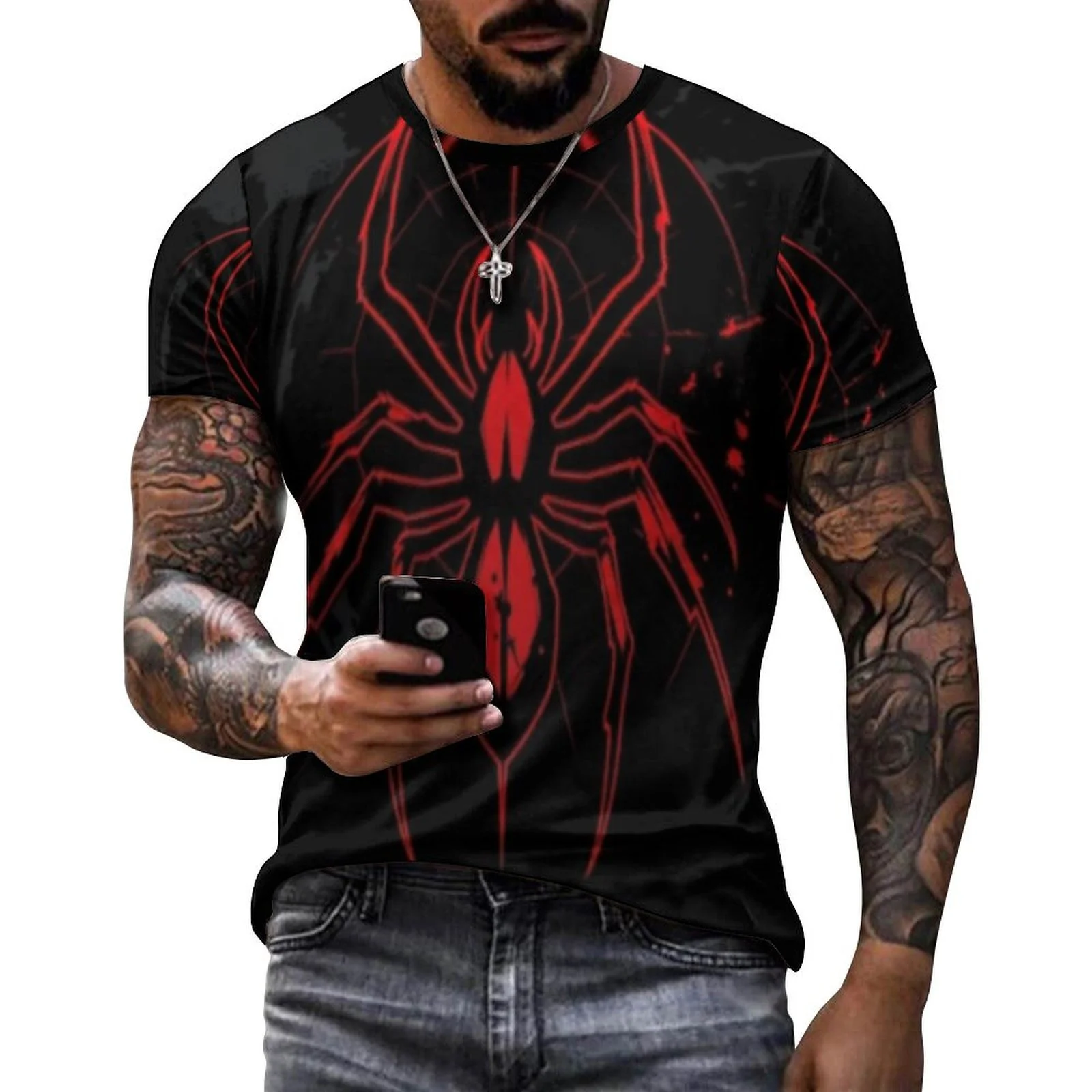 

2024 Men's 3D Graffiti Spider Pattern T-shirt, Casual Cool Micro Stretch Breathable T-shirt, Outdoor Spring/Summer Men's Wear