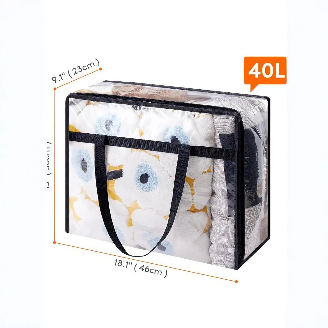 Vieshful 4-Pack Clear Clothes Storage Bag, 40L Zippered Closet Organizer, Plastic Storage Containers Moving bags for Comforter,