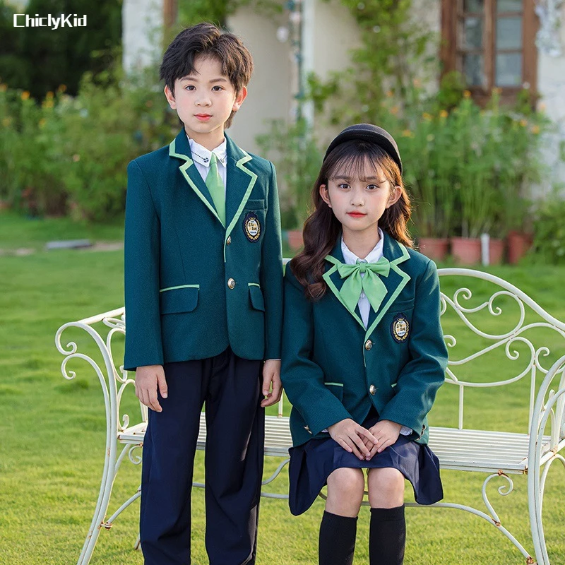 Children School Uniform Girls Korean Jacket ShirtSkirts Boys Blazer Pants Shirts Kids British Clothes Set Toddler Students Suits