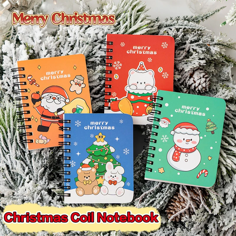 Christmas Mini Coil Notebook Cartoon Santa Claus Snowman Portable Writing Notepad Children's Small Prize Student Stationery