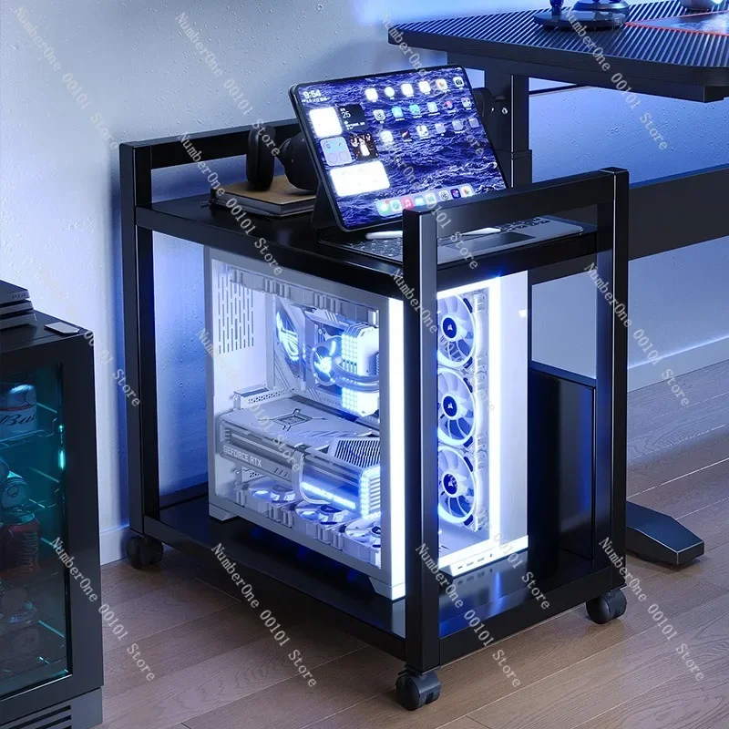 Multi Layer Movable Chassis Base, E-Sports Room Computer Host Rack, Floor Standing Home Table Under Cart
