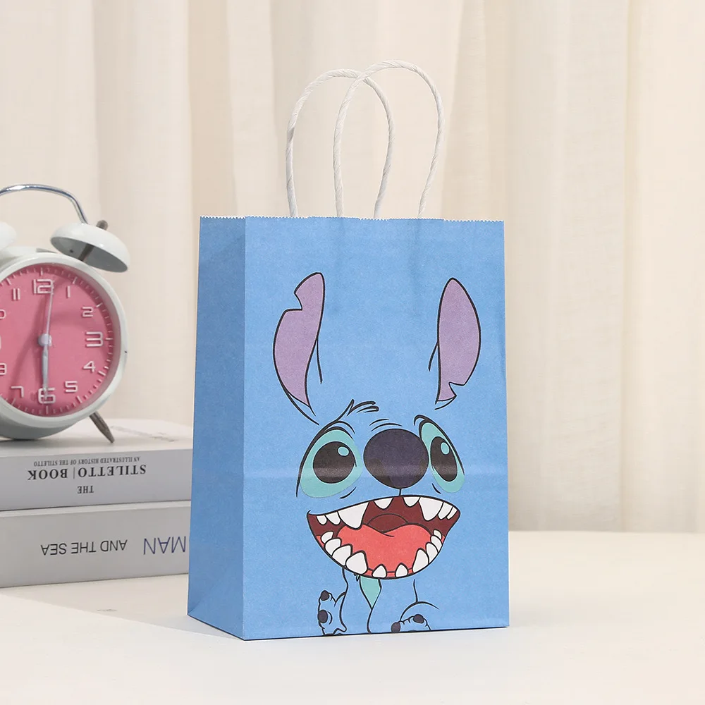 5pcs Lilo & Stitch Disney Gift Bags Candy Kraft Paper Bag Birthday Party Supplie Action Figure Toy Cute Handbag Decor Kids Gifts