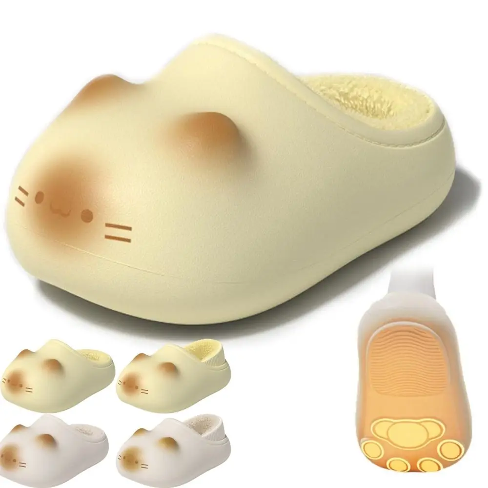 New Waterproof Cat Slippers Warm Bottom Cat Paw Kitty Mules Closed Back Wool Heightening Cat Paw Slippers Outdoor Indoor