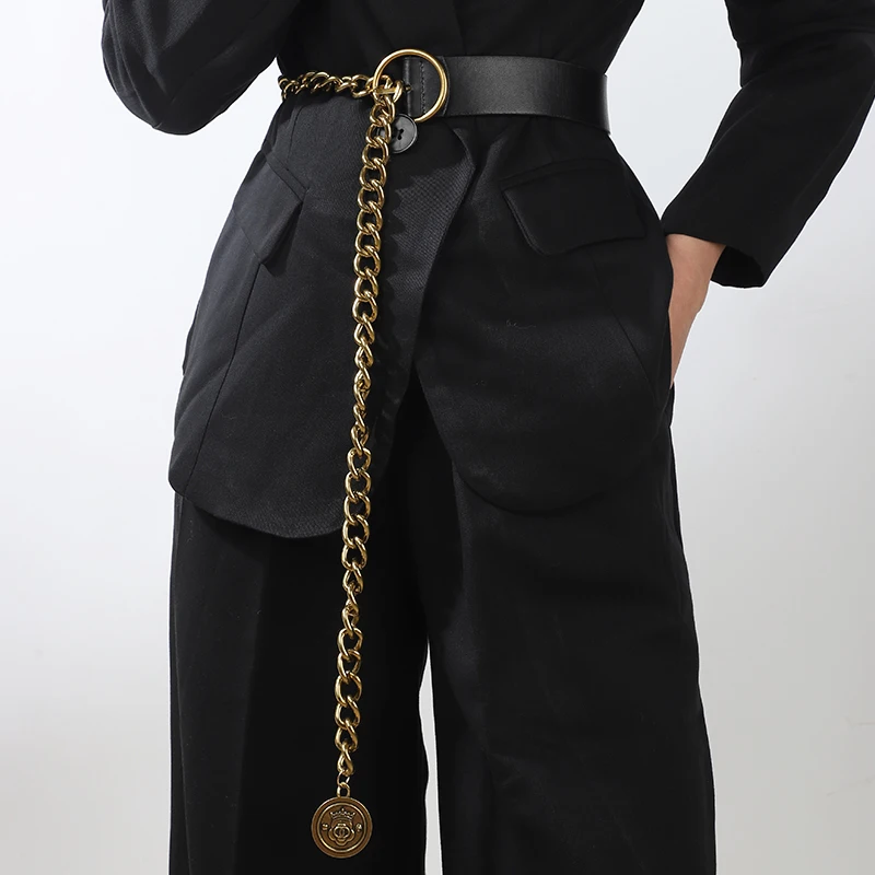 Wide waistband, women's waist chain decoration, suit coat, high-end feel, matching dress, versatile metal belt, 2024 new model