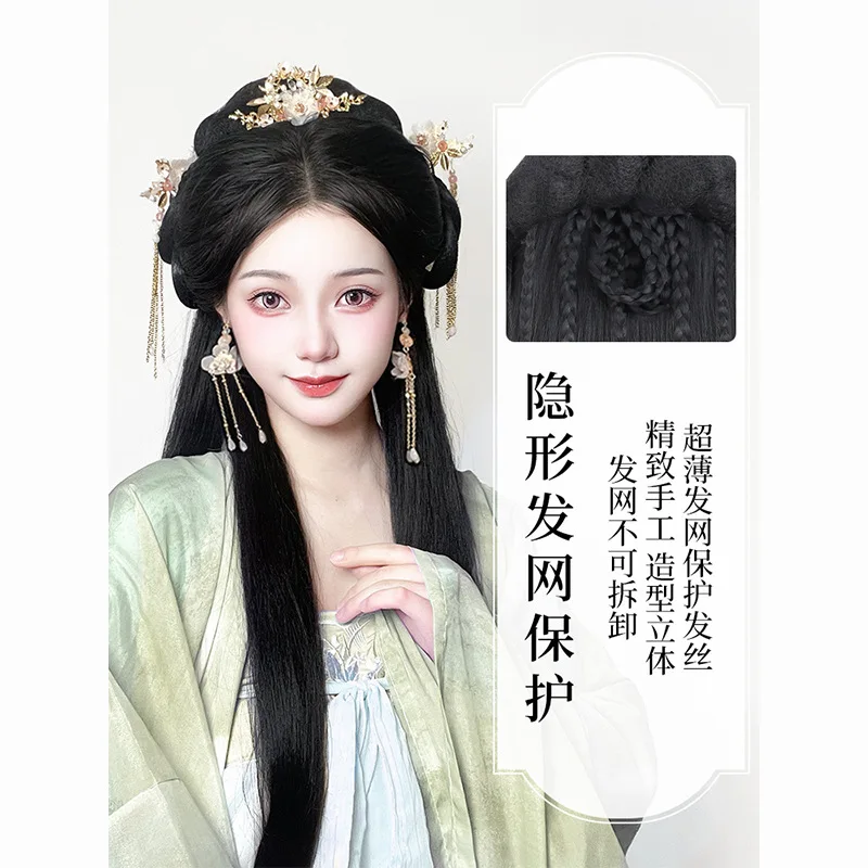 Fotografia 3: Peruca Hanfu para Mulheres com Clipe BB, Peruca Completa de Cabelo Estilo Antigo Chinês, Peruca de Fantasia Antiga Pré-arranjada