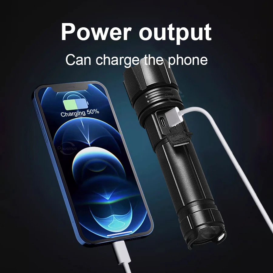 High Power XHP360LED Flashlight Tactical Flashlight Rechargeable And Portable Lantern Suitable For Camping And Fishing Torches