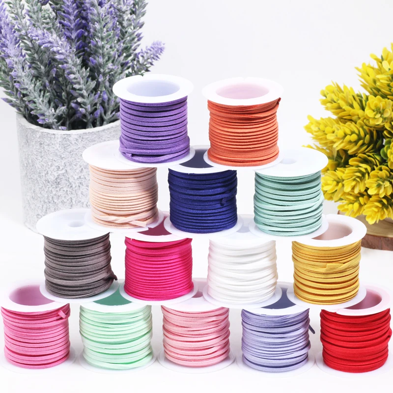 5 m/rollo de 2,5mm, cordón trenzado plano de gamuza sintética, cuerda de cuero de terciopelo, hilo hecho a mano para joyería, pulsera, collar, llavero