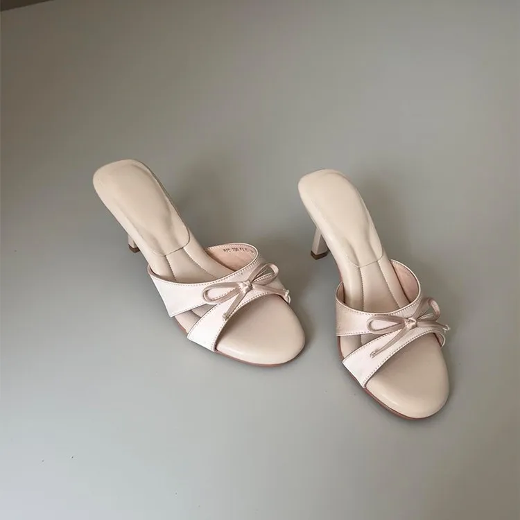 Sandales à nœud papillon et bout ouvert pour femme, nouvelle collection été 2026, à enfiler, talons hauts élégants, talon épais, chaussures de soirée